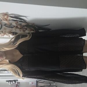 Black Semi Sheer Polka Dot Black Button Down Shirt NWOT M